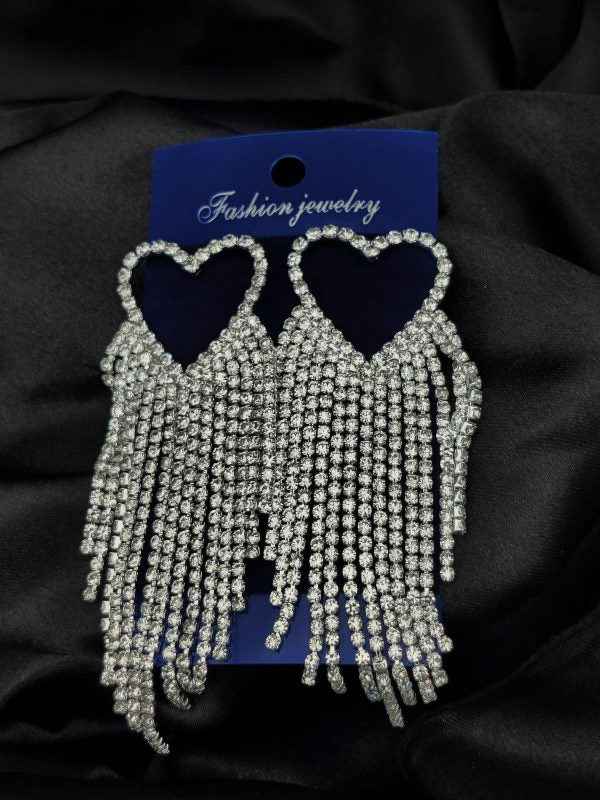 Imported Earrings In Multiple Design | Tarnish-free Diamond-shape, Heart Fringe, Long Heart Fringe, Radiant, Diamond Cascade Design Earrings