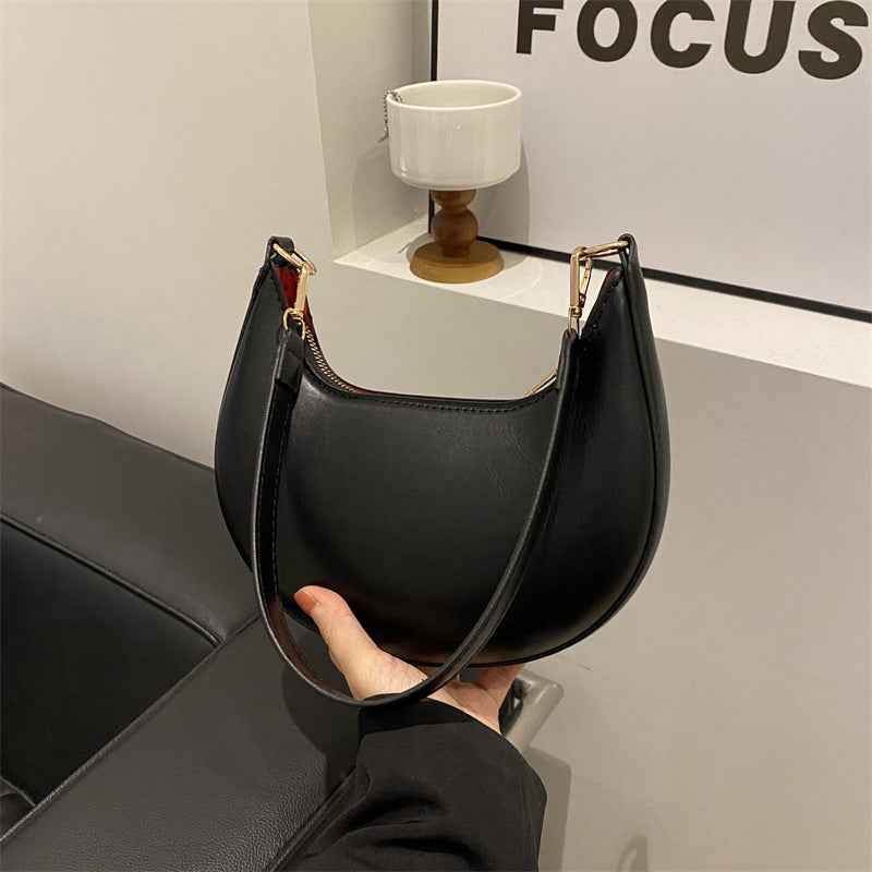 High-end Niche Design Black Bag Women's 2025 Shoulder Handbag Texture Underarm Dumpling Bag