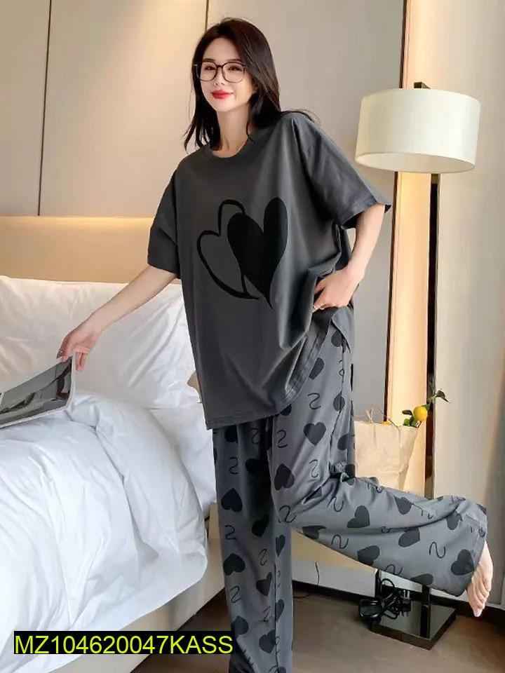 2 Pcs Women's Stitched Cotton Jersey Printed Night Suit