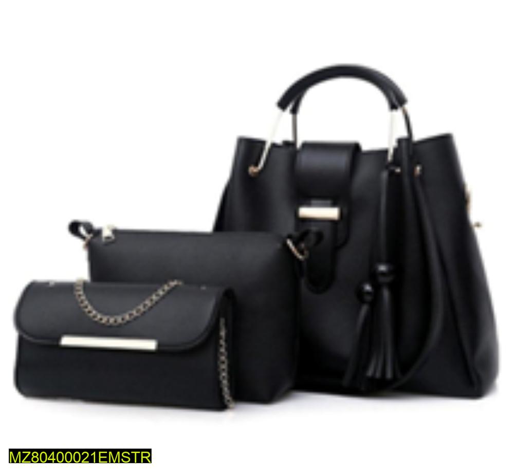 3 Pcs Women's PU Leather Plain Handbag