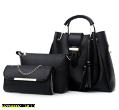 3 Pcs Women's PU Leather Plain Handbag