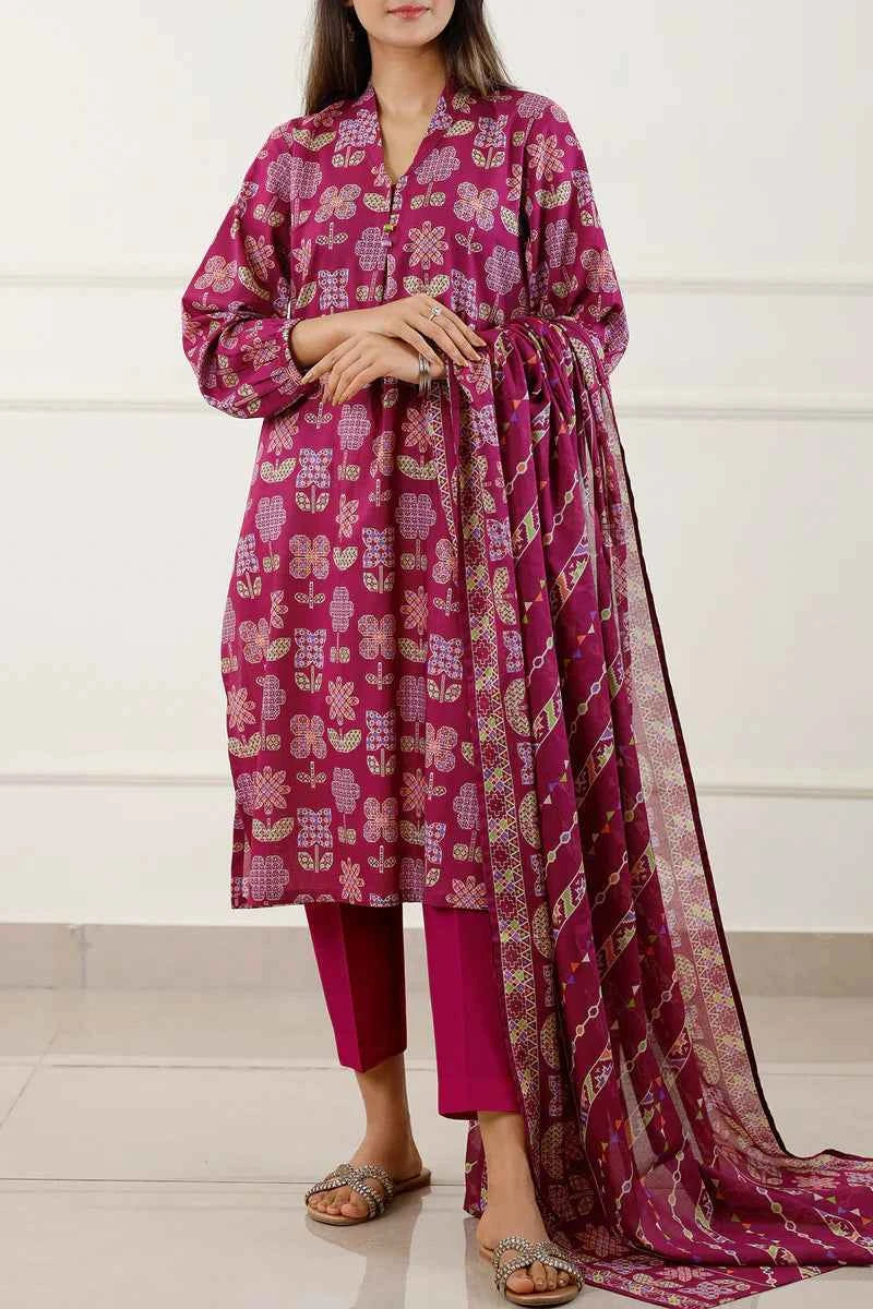 Unstitched Printed Lawn 3 Piece