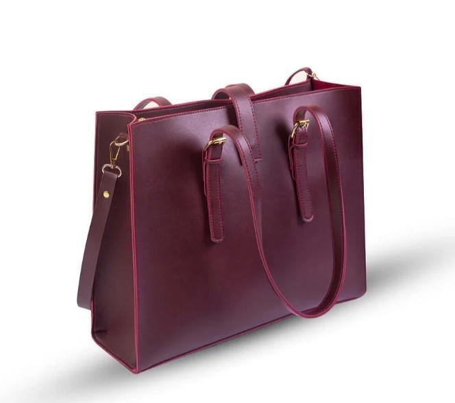 Stylish Women's 3 Pcs PU Leather Hand Bag Set in Maroon