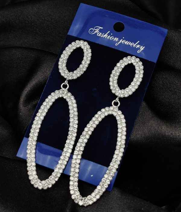 Imported Tarnish-free Silver Sparkling Long Statement Earrings For Glamorous Evenings
