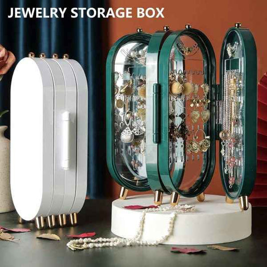 Jewellery Box Organiser With Mirror – Foldable Exquisite Dustproof Jewelry Storage Case Multi-function Screen Shaped Metal Display Jewelry Stand For Earring