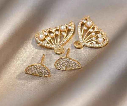 Korean Zircon And Pearl Butterfly Front Back Earrings | Luxury Look Artificial Earrings