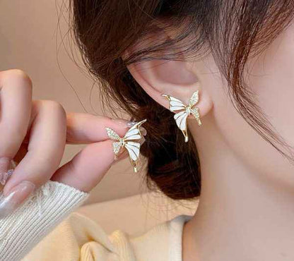 Luxury Niche Elegant Dual Tone Zircon Butterfly Stud Earrings For Women Fashion